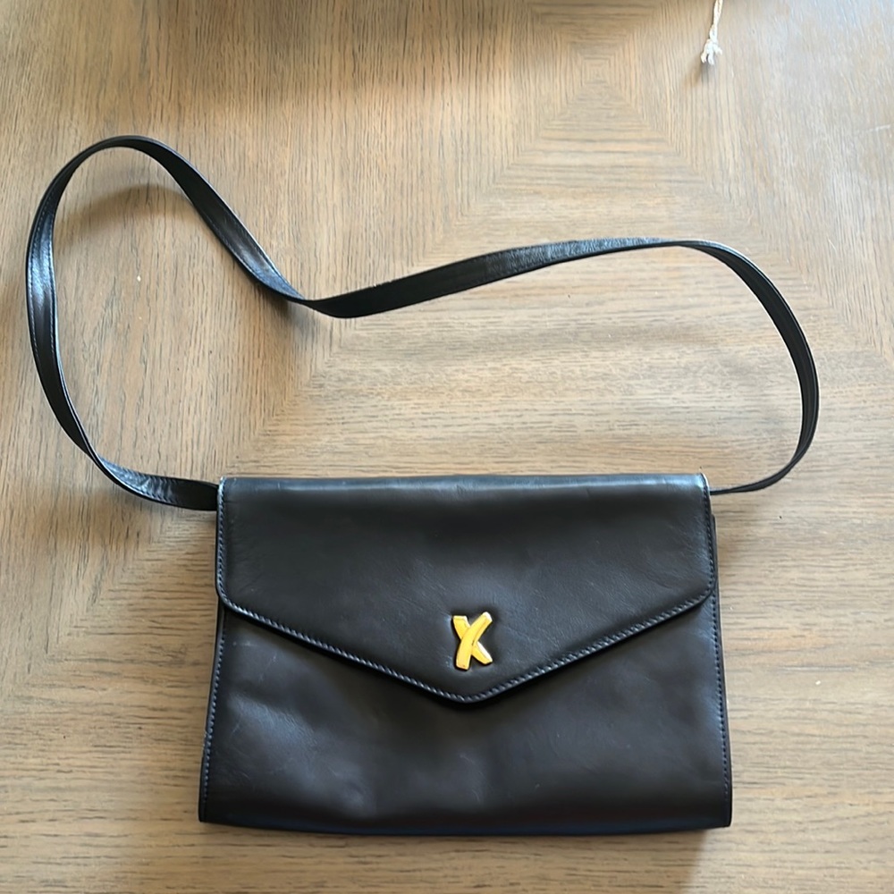 Paloma Picasso Black Leather convertible hand bag